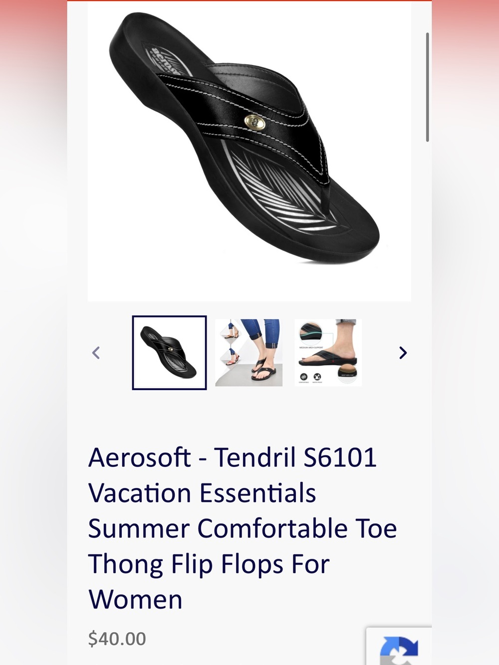 Aerosoft Tendril S6101 Black Women's Comfort Toe-Thong Sandals